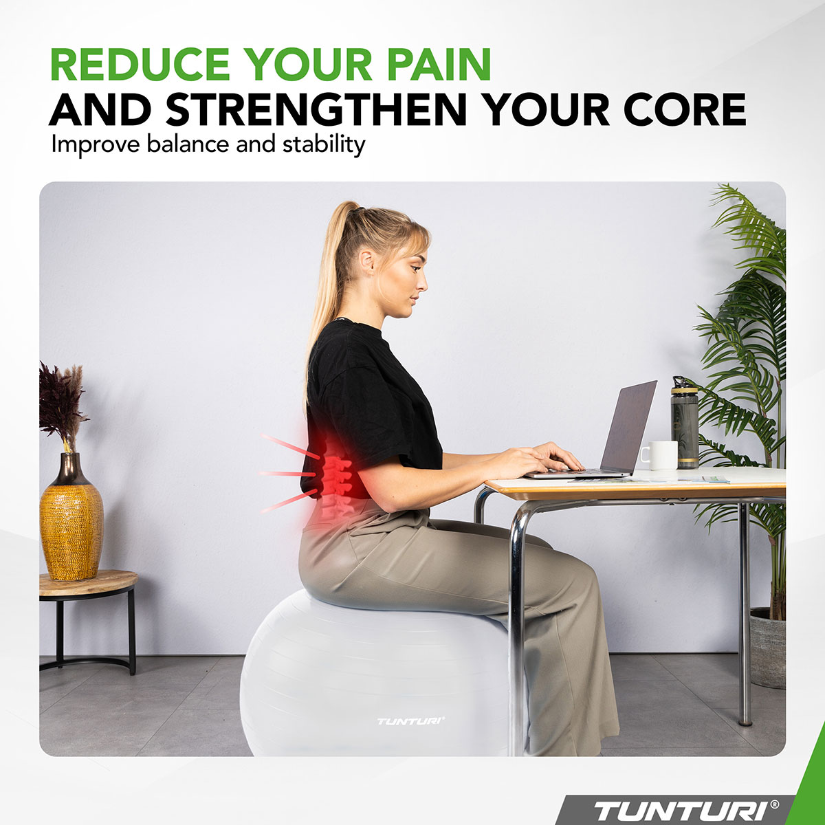 Tunturi Μπάλα Gymball 65cm Λευκή Anti Burst - Image 3