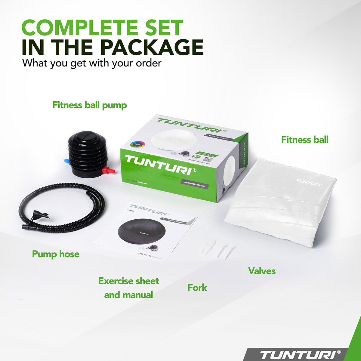 Tunturi Μπάλα Gymball 65cm Λευκή Anti Burst - Image 5