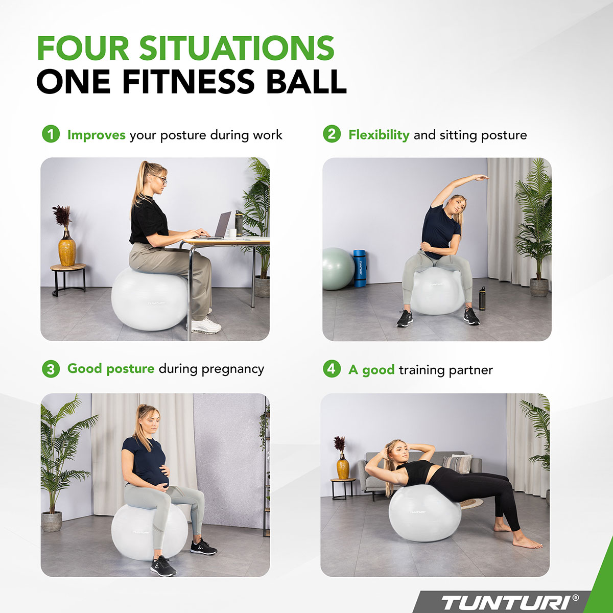 Tunturi Μπάλα Gymball 65cm Λευκή Anti Burst - Image 8