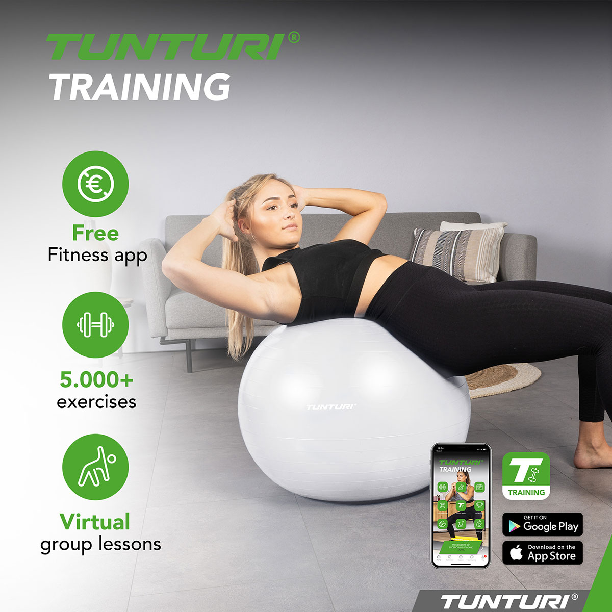 Tunturi Μπάλα Gymball 75cm Λευκή Anti Burst - Image 2