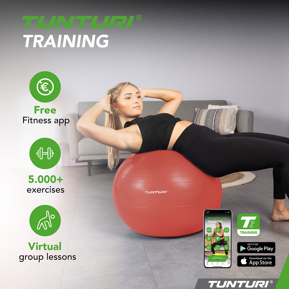 Tunturi Μπάλα Gymball 75cm Τριανταφυλλί Anti Burst - Image 3