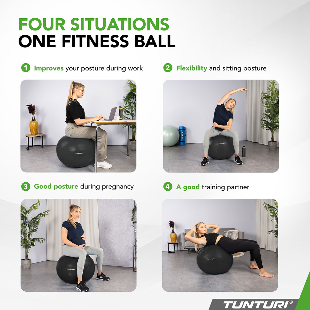 Tunturi Μπάλα Gymball 90cm Μαύρη Anti Burst - Image 6
