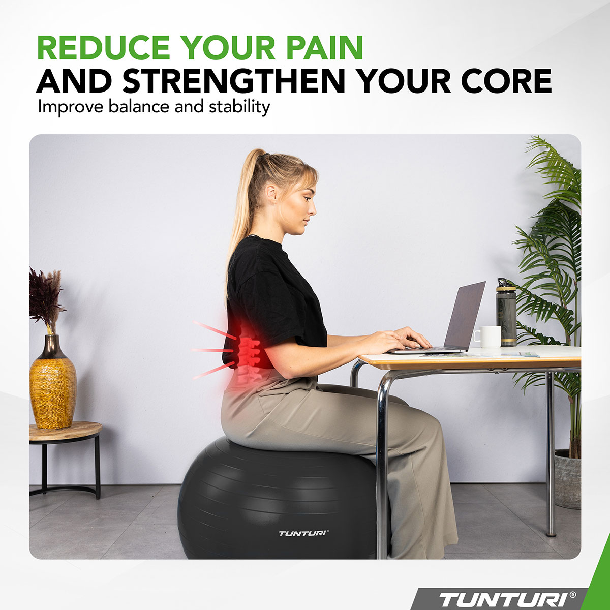 Tunturi Μπάλα Gymball 90cm Μαύρη Anti Burst - Image 9