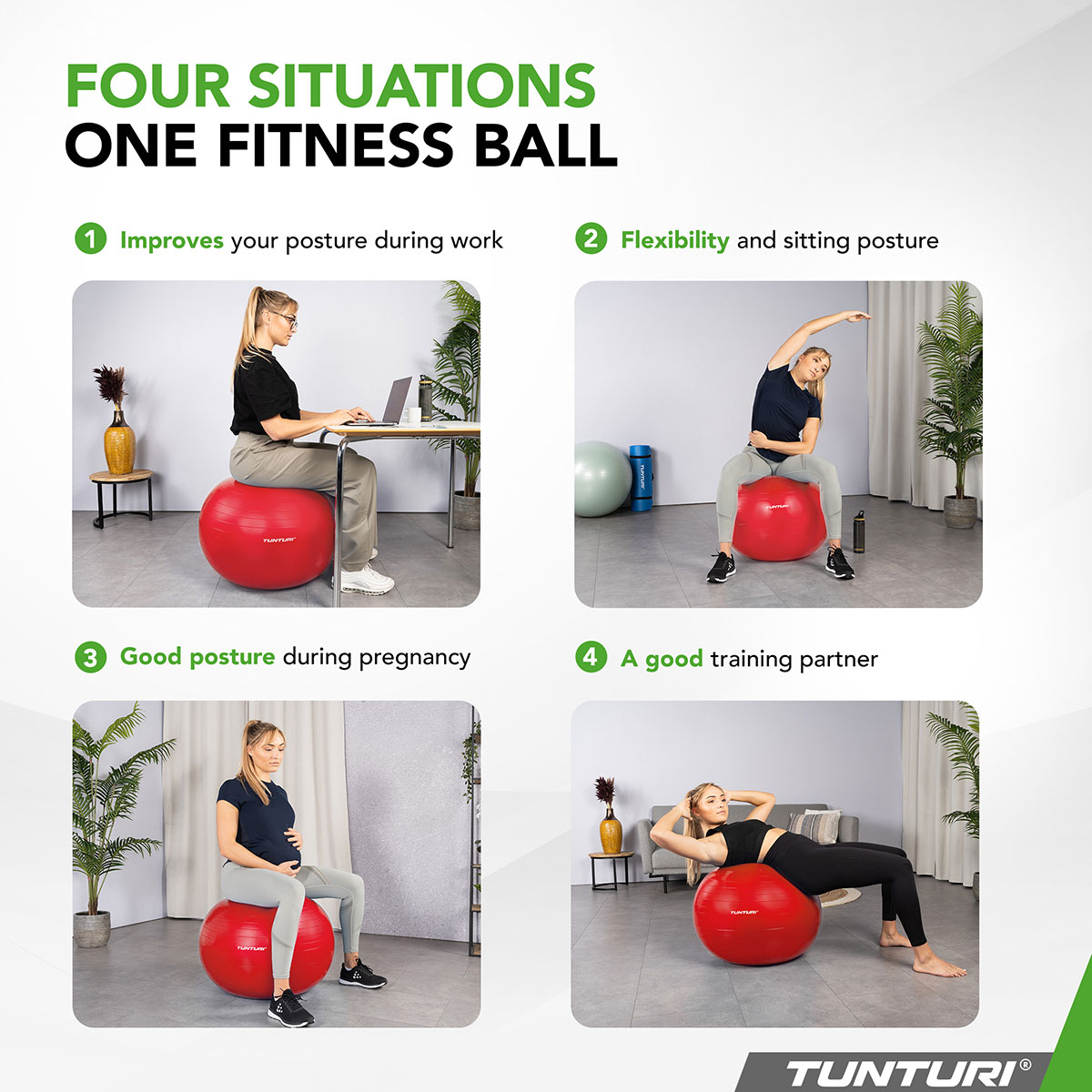 Tunturi Μπάλα Gymball 55cm, Κόκκινη, Anti Burst - Image 2