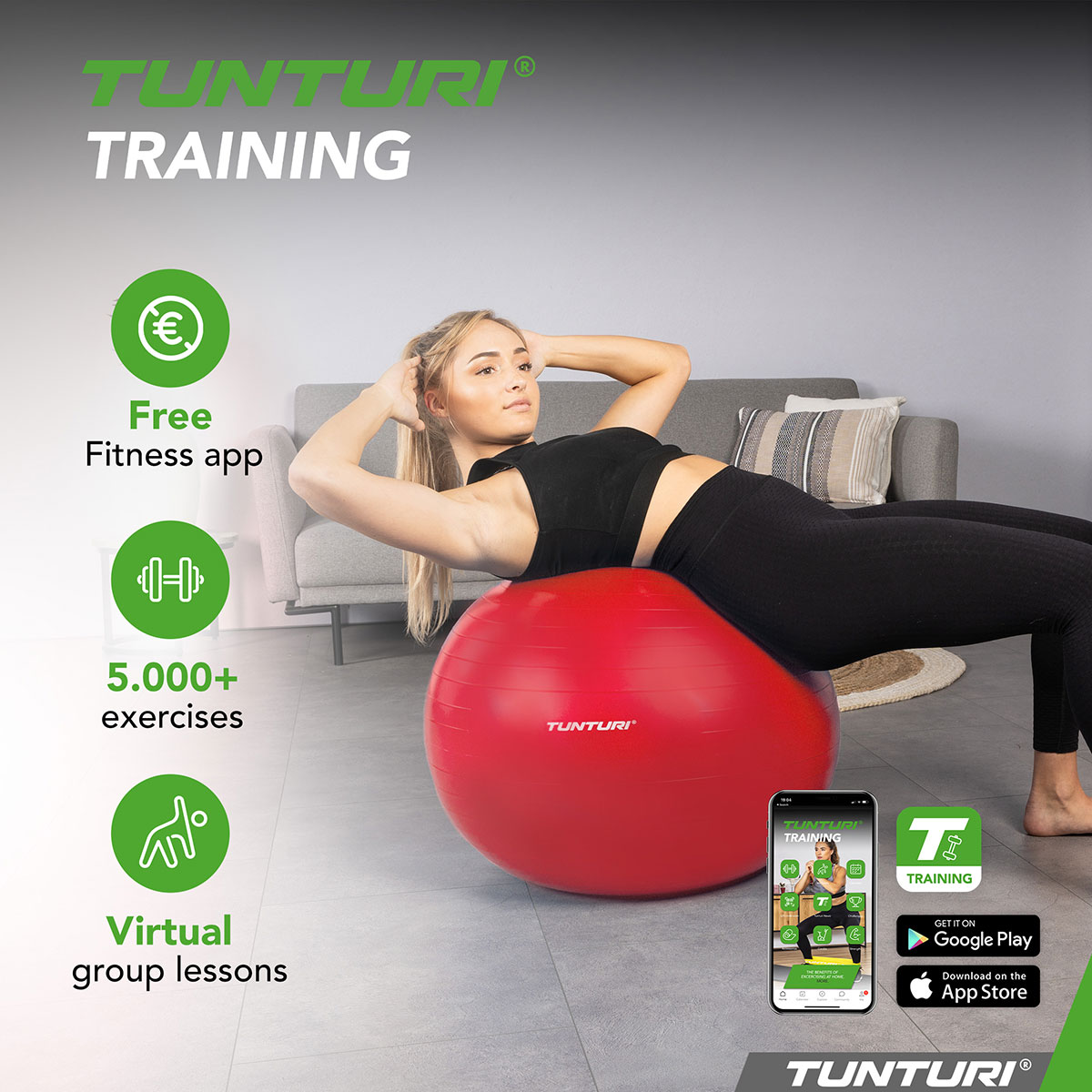 Tunturi Μπάλα Gymball 55cm, Κόκκινη, Anti Burst - Image 9
