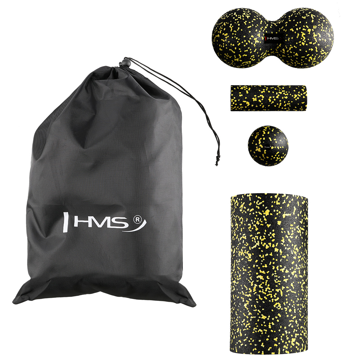 YOGA ROLLER HMS FSBM04 BLACK-YELLOW DOTS MASSAGE SET - Image 2