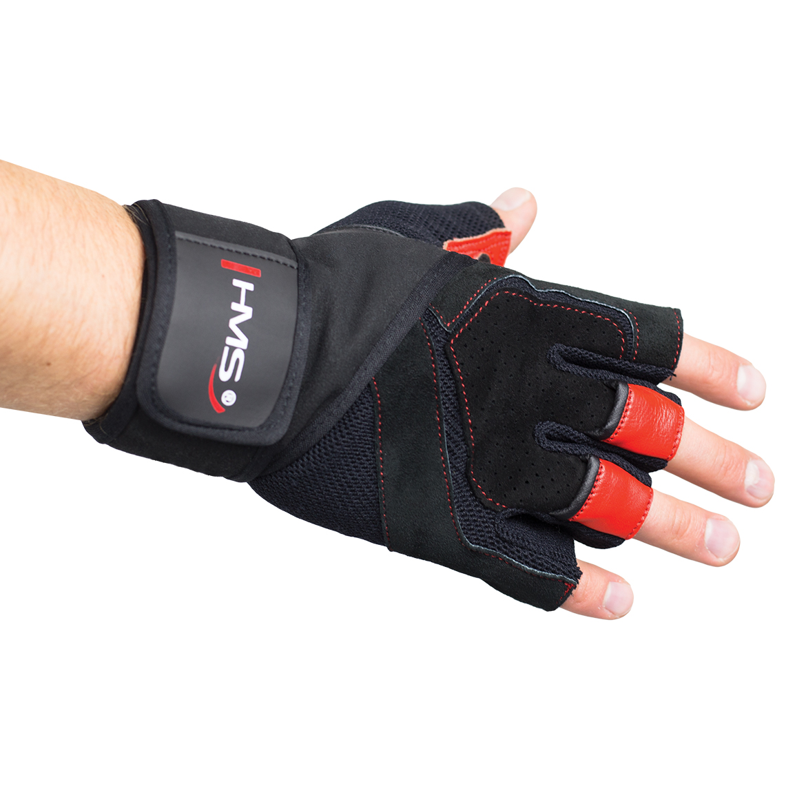 Γάντια γυμναστικής HMS RST01 SIZE LARGE MEN'S FITNESS GLOVES (Μαύρο – Κόκκινο) - Image 3
